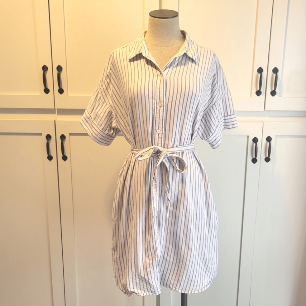 Abercrombie & Fitch Striped Shirt Dress - White and Blue